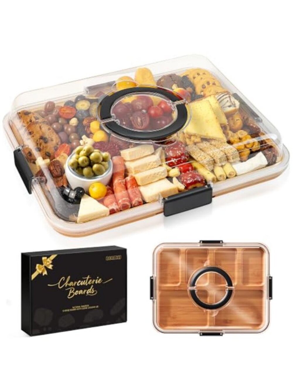 Portable Charcuterie Boards with Lid, Cheese, Veggie & Snack Tray